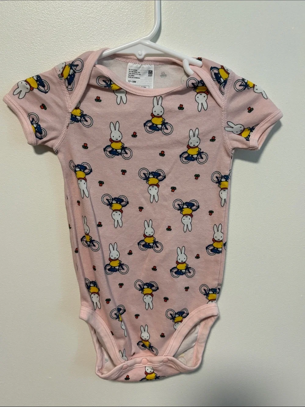 Uniqlo Pink Miffy Bicycle Print Short-Sleeve Bodysuit